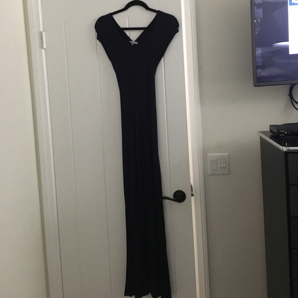 Navy blue fitted dress.