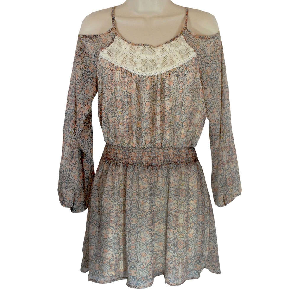 Patterned Cold Shoulder Spaghetti Strap Dress