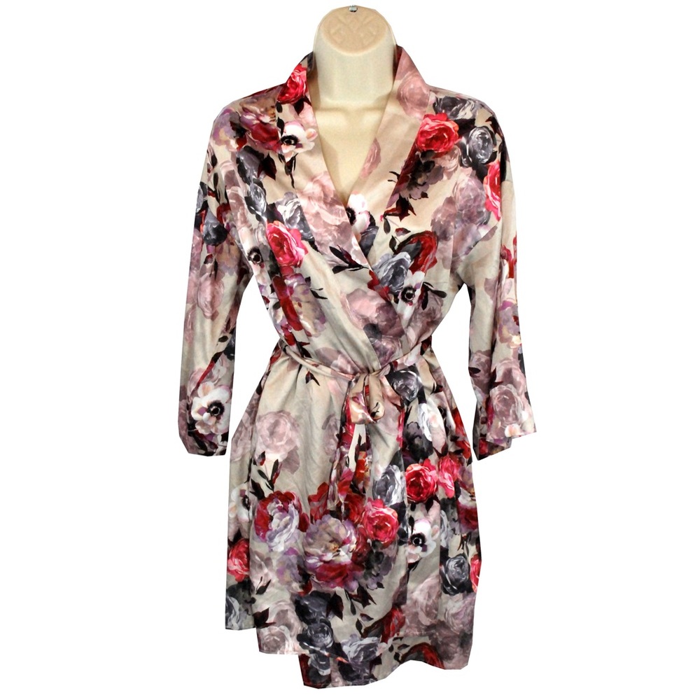 Silky Floral Print Bathrobe