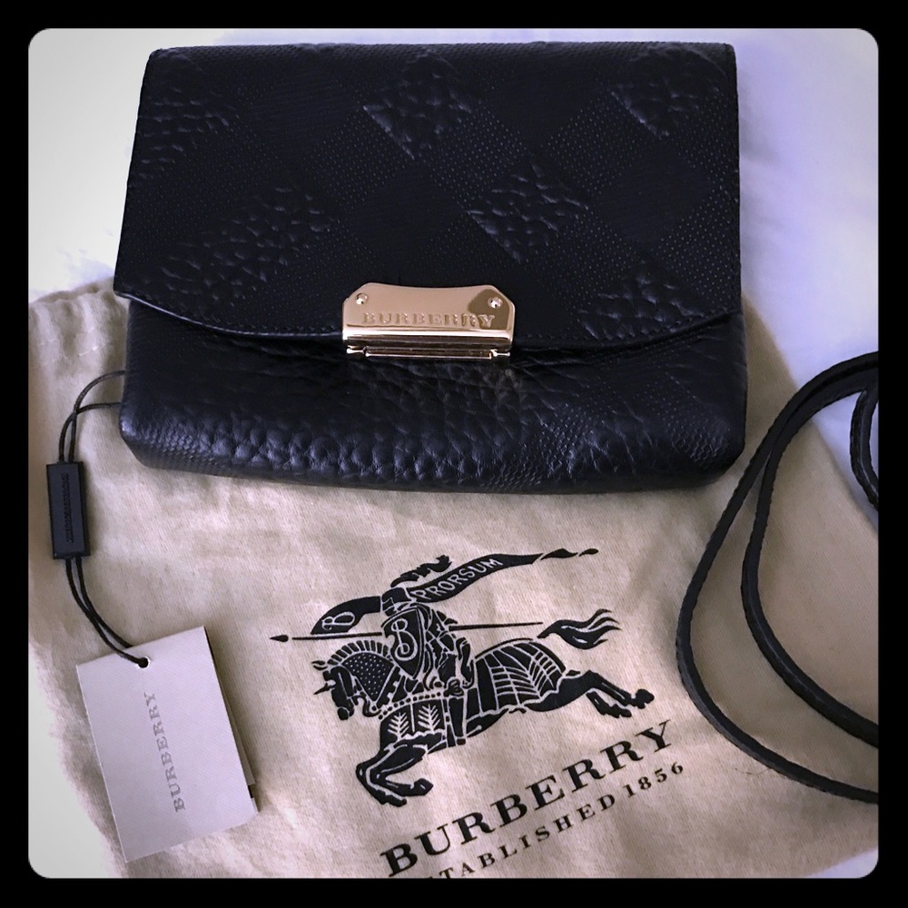 Burberry black leather check clutch/crossbody