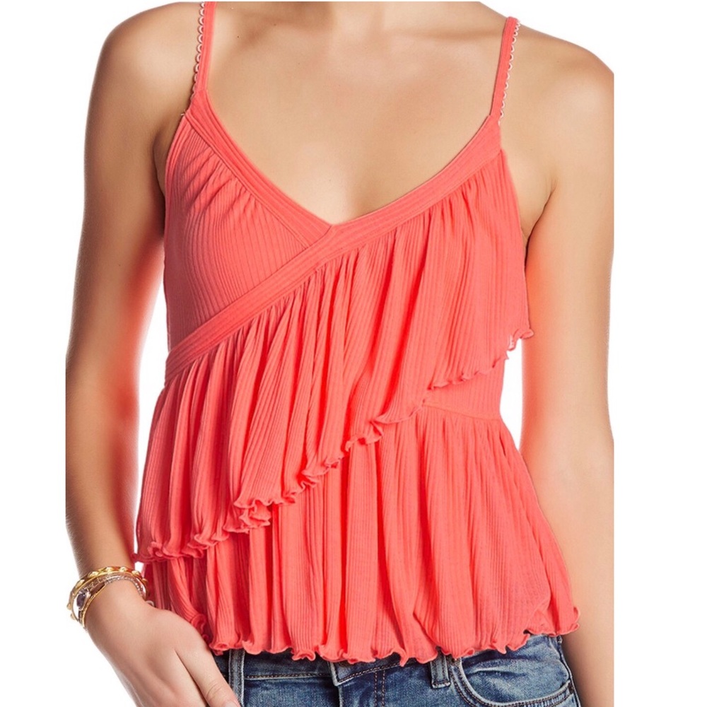 Free People Coral Ruffle Tank Top