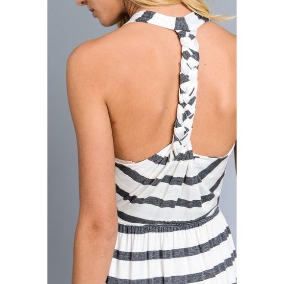 Ivory and Charcoal Striped T-Back Maxi Dress - Picture 3 of 6