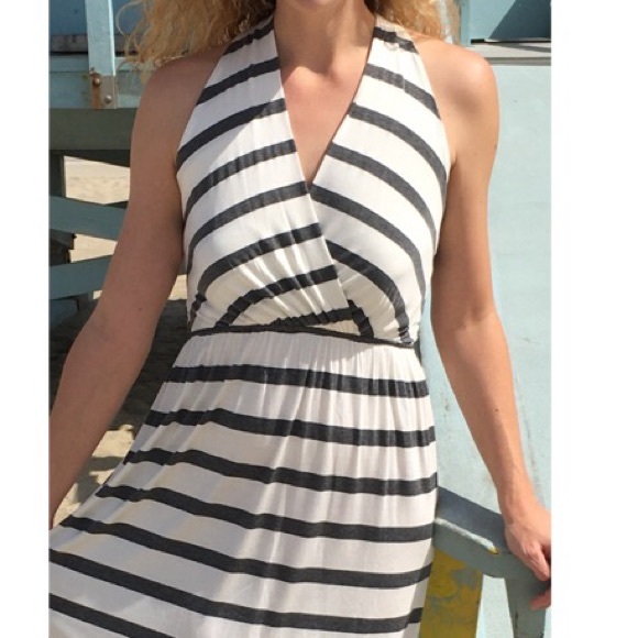 Ivory and Charcoal Striped T-Back Maxi Dress - Picture 6 of 6