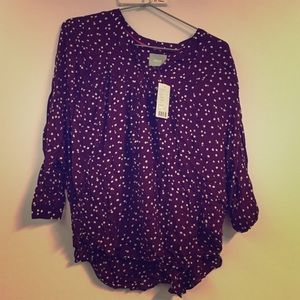 Anthropologie maroon polka dot top, Medium