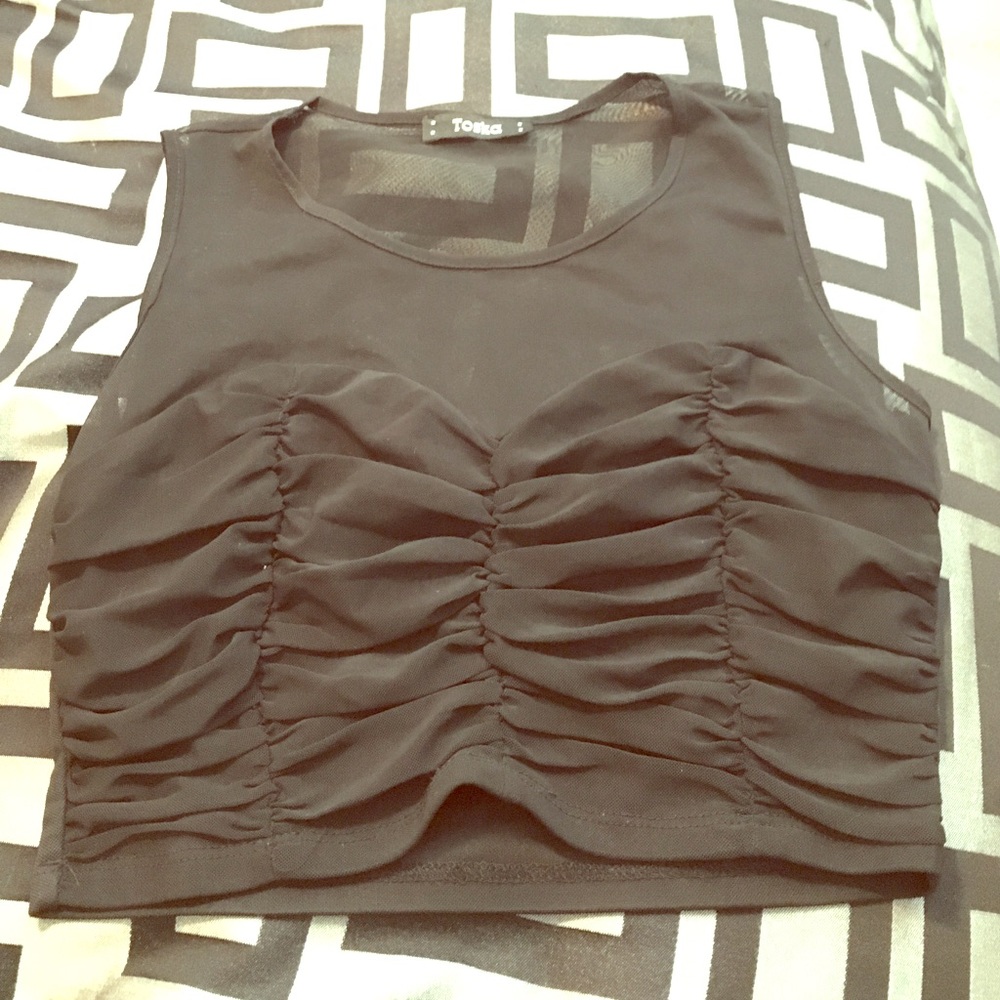 Super cute black, partial netted crop top