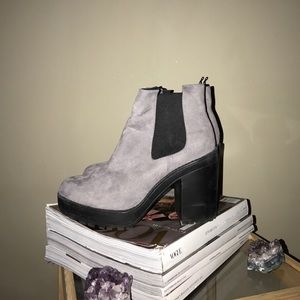 Grey Suede Heeled Boots