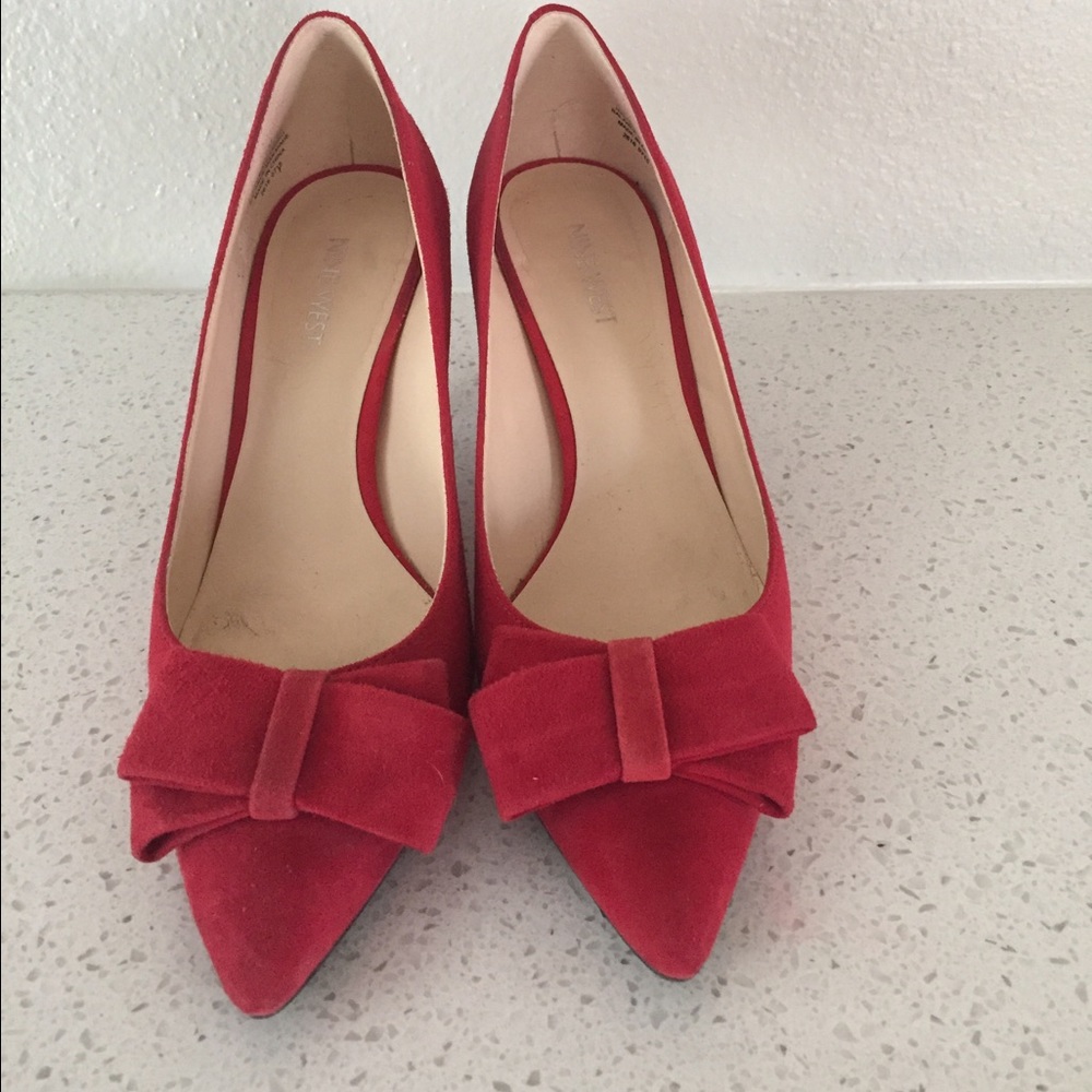 Red Bow Suede Heels