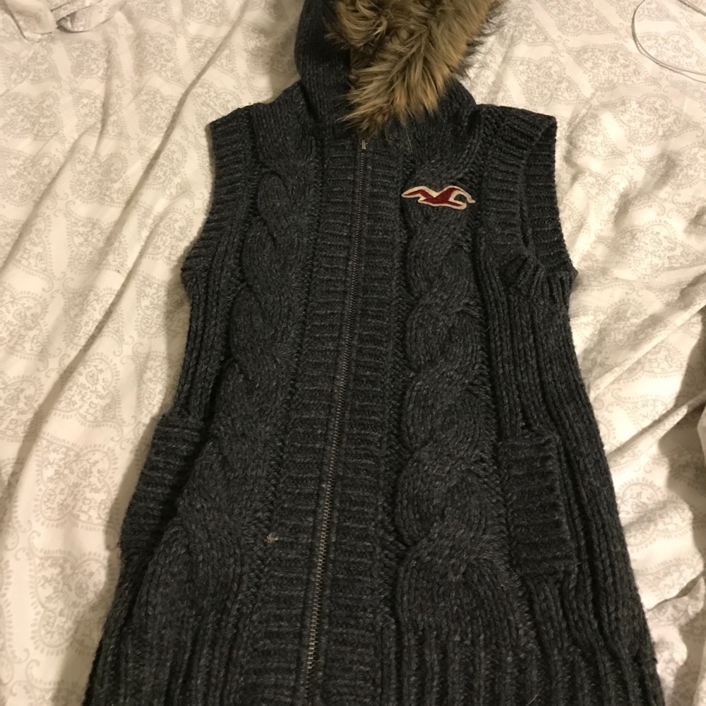Hollister knitted vest with faux fur hood
