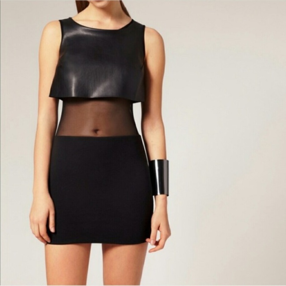 Asos Faux Leather/Sheer Mini Dress, 4