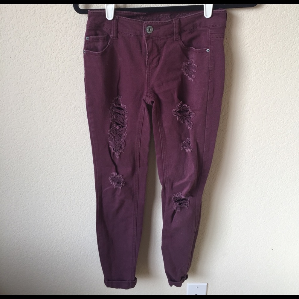 Maroon Ripped Jeans