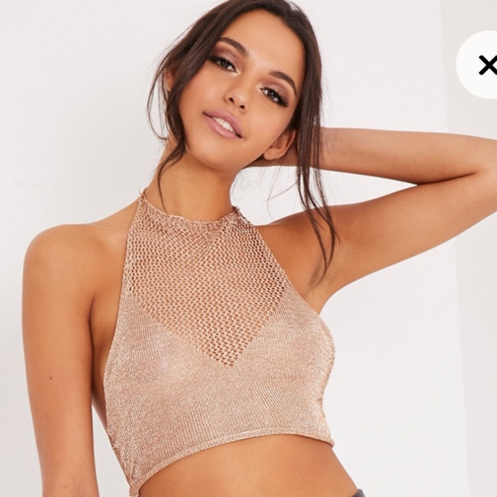 Gold metallic knitted crop top