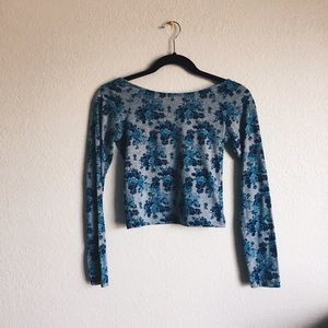 Floral gray and blue Crop Top