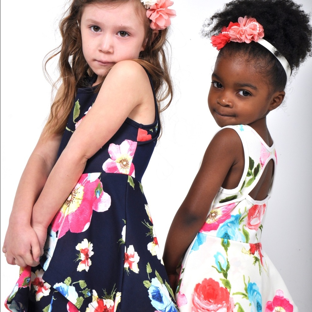 Navy Floral Asymmetric Dress