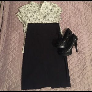 Express high waist knee length black skirt