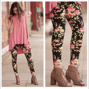 Floral Print Leggings -Pink-