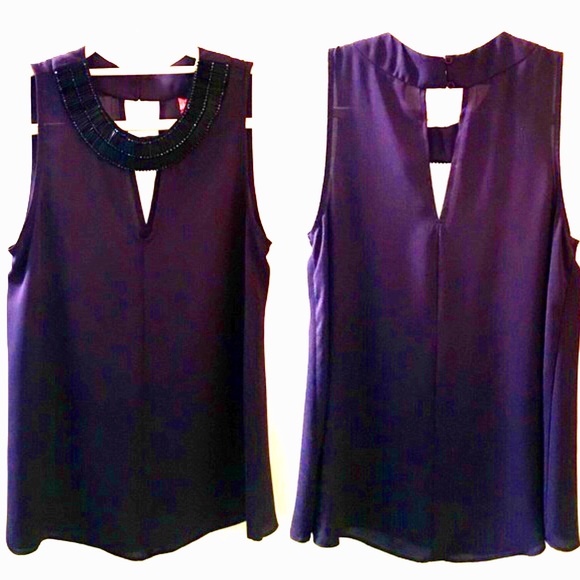 *WORN ONCE* Plum Flowy Top w/ Beaded Neckline - Picture 7 of 11