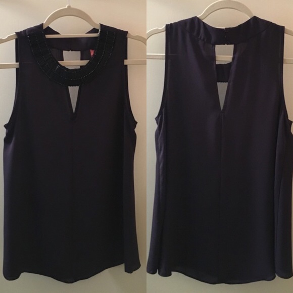 *WORN ONCE* Plum Flowy Top w/ Beaded Neckline - Picture 8 of 11