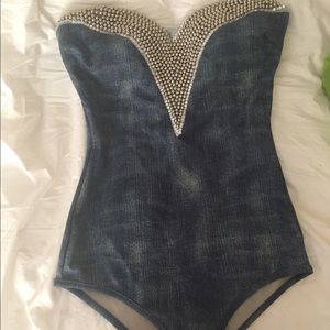 Bling denim bodysuit new with tags