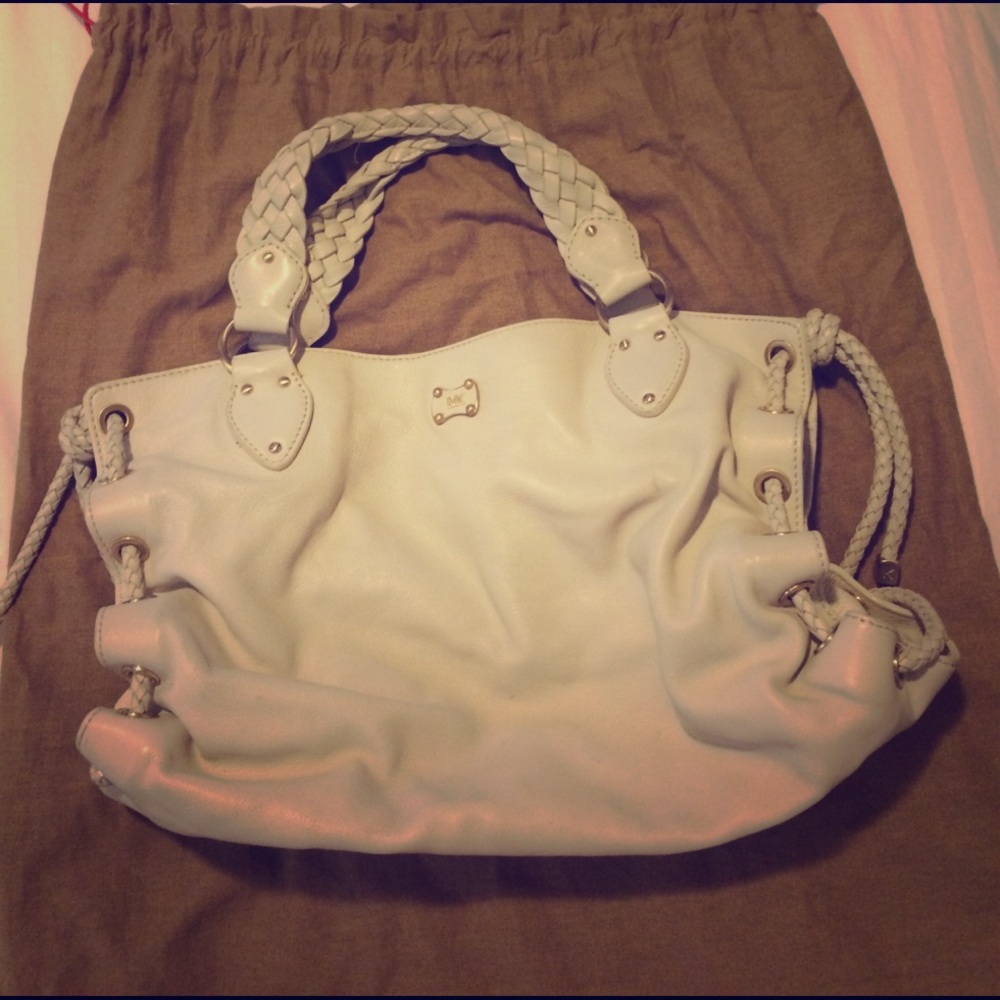 Michael Kors Woodside Large Leather Satchel- Ivory