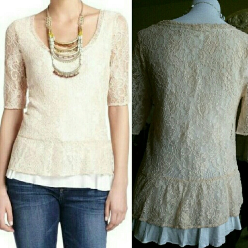 ANTHROPOLOGIE  Deletta Ruffle Lace Peplum Top Sz M