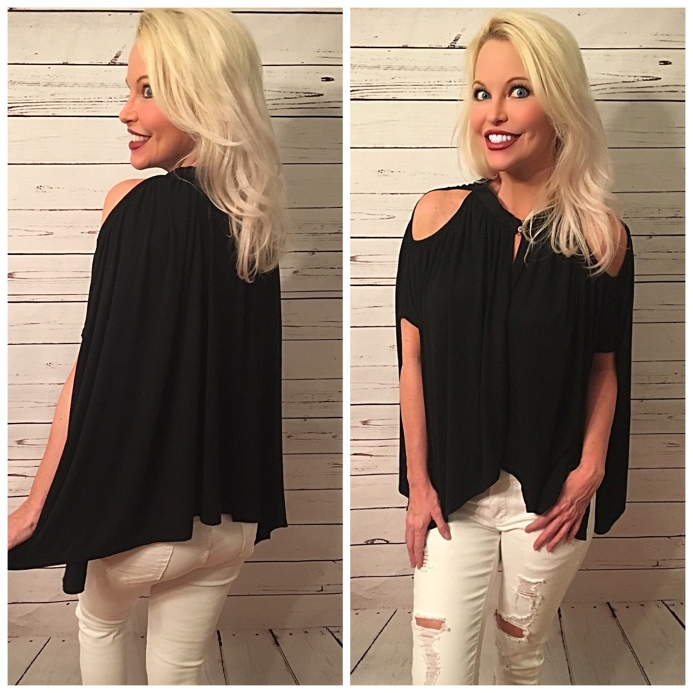 Black Cape style cold shoulder keyhole top! - Picture 2 of 2