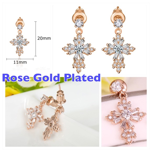 AAA CZ Cross Earrings 1/2” Tall - Picture 6 of 7
