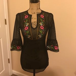 Sheer Embroidered Express Brand Top