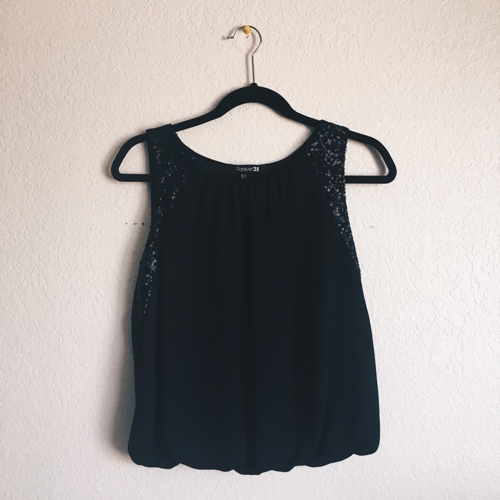 F21 Black Sequin Edge Top