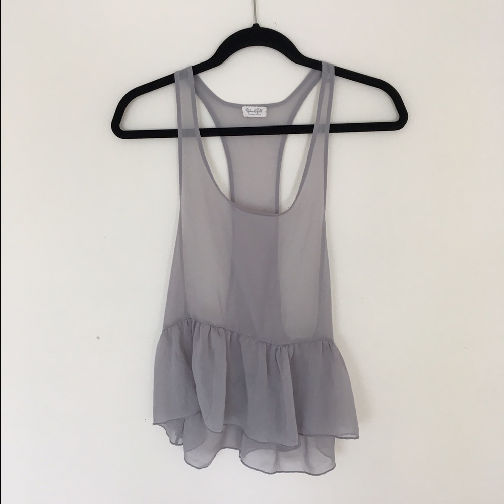 RARE Brandy Melville Sheer Grey Ruffle Tank Top