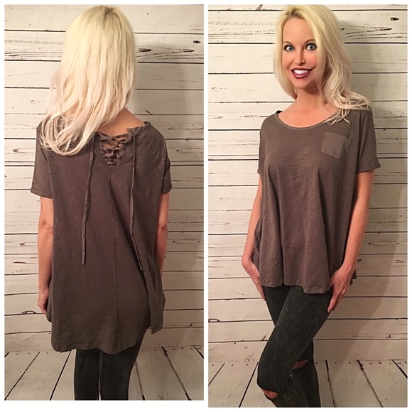 Tops - Olive hi lo tunic w/pocket and tie back detail!