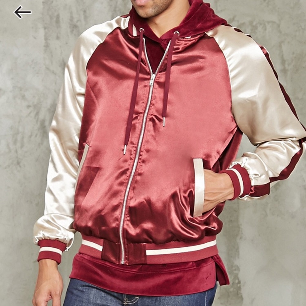 Striped satin bomber jacket.