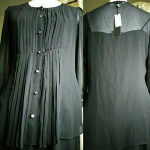 Talbots Black Pleat Sheer Polyester Blouse