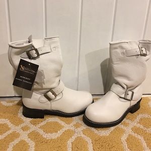 White leather motorcycle boots women's