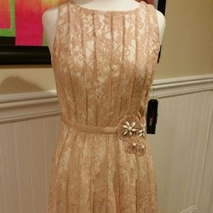 Nude Lace zip back dress