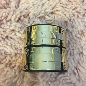 Black leather and gold  adjustable cuff