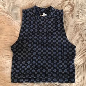 Blue Patterned Crop Turtleneck Top