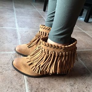 Zara Fringe leather suede bootie Hidden Heel 38
