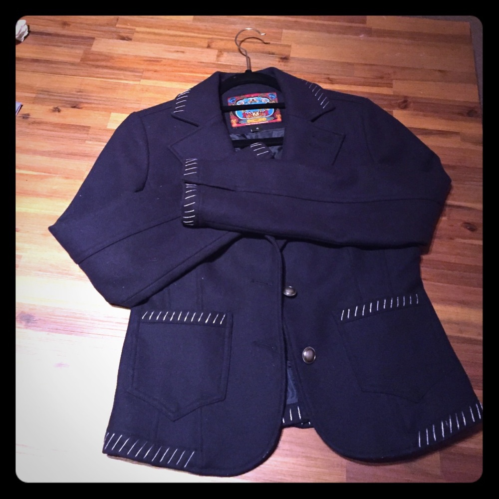 Navy blazer with striped detail