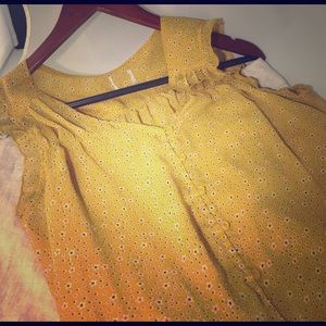 Sweet little see-through mustard sleeveless blouse