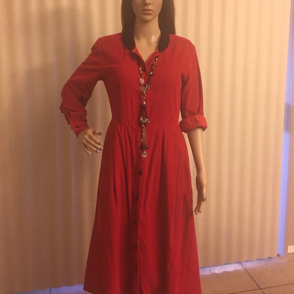 Vibrant Red and black corduroy dress