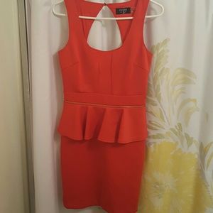Guess bright orange-red peplum dress.