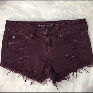 American Eagle Maroon Distressed Denim