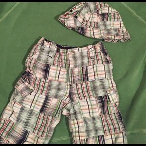Green madras dress pants and matching hat
