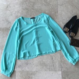 Teal green sheer long sleeve top