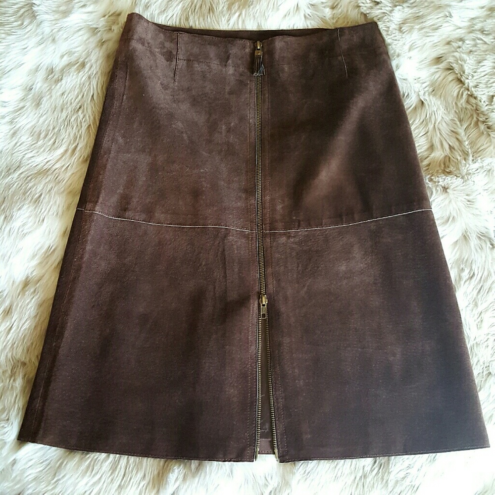 Brown Leather Zip Skirt- NWOT