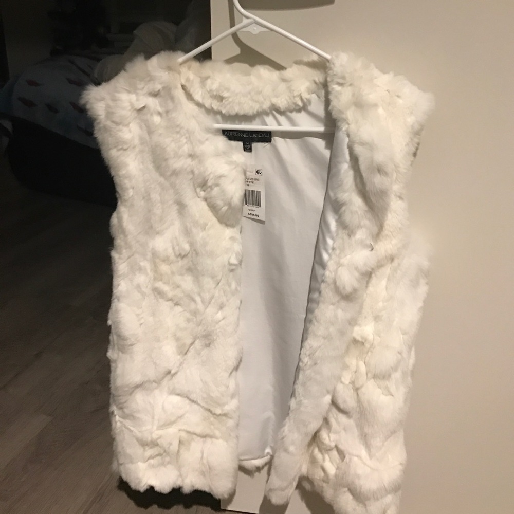 White Adrienne Landau rabbit fur vest medium
