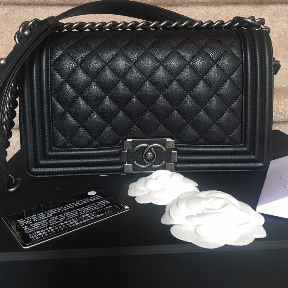 Chanel Black Calfskin Old Medium Boy RHW w/receipt