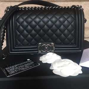 Chanel Black Calfskin Old Medium Boy RHW w/receipt
