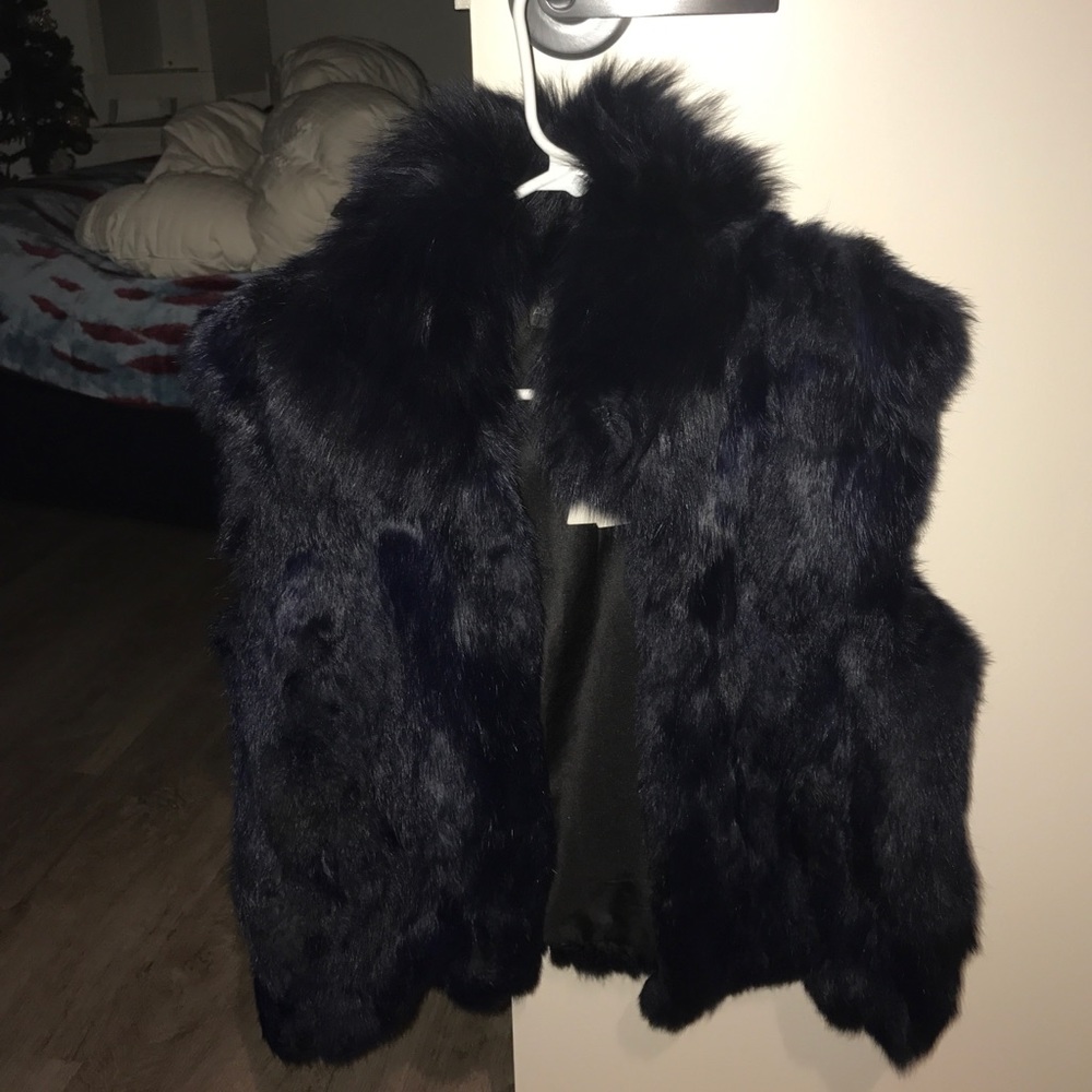 Adrienne Landau rabbit fur vest navy blue small