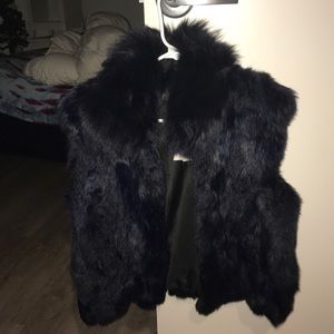 Adrienne Landau rabbit fur vest navy blue small